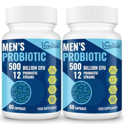 Image of 500 Billion CFU Probiotics for Men, 12 Diverse Strains Gut Health with Cranberry, Turmeric, Goji, Digestive &amp; Immune Health, Shelf Stable (60 Count (Pack of 2))