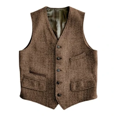 Image of Solovedress Wool Suit Vest Formal Regular Fit for Wedding Groomsmen, brown, L