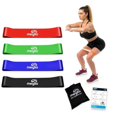Image of Meglio Loop Resistance Bands for Men &amp; Women Latex Free Elastic Exercise Fitness with 4 Different Level, Ideal Home, Gym, Physiotherapy, Yoga Pilates (Pack of 4)