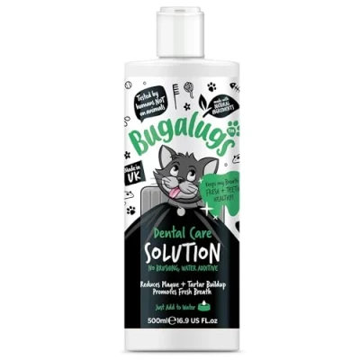 Image of BUGALUGS Cat Breath Freshener Dental Care Water Additive. Clean Teeth, Healthy Gums &amp; Fresh Natural Plaque Remover Tartar for Teeth. No Brushing Needed
