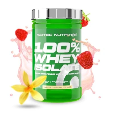Image of Scitec Nutrition 100% Whey Isolate Pure Protein Power with BCAAs Glutamine &amp; Arginine Sugar Gluten Free Formula, 700 g, Vanilla Very Berry