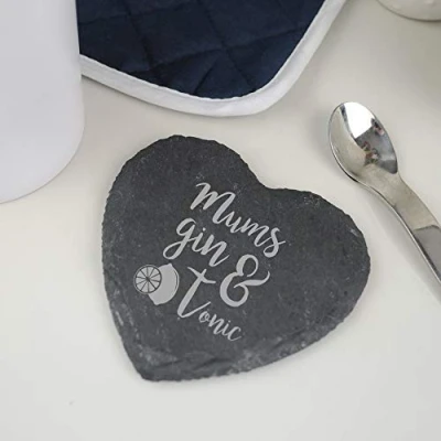 Image of eBuyGB Gin &amp; Tonic&#039; Slate Coaster, Mothers Day, Birthday Gift, Novely G&amp;T Present for Mum from Daughter and Son, Engraved Drinks Mat (Heart)