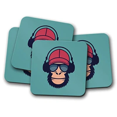 Image of 4 Set Cheeky Monkey DJ Coaster Music Teen Kids Boys Son Brother #14692
