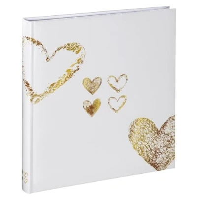 Image of Hama &quot;Lazise Bookbound Photo Album, 50 white pages, fits 250 photos in 10x15cm format, Gold Hearts