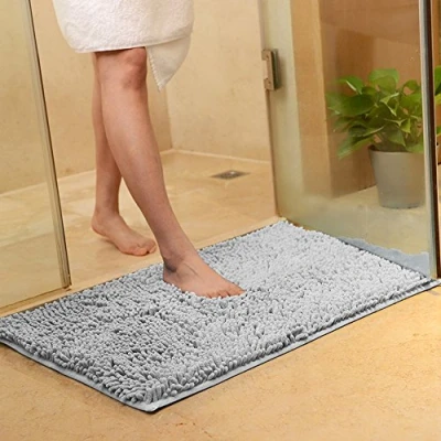 Image of ele ELEOPTION Microfiber Soft Shag Bathroom Mat Rug Kitchen Door Way Feet Anti slip Strip Absorbent Doormat Shower Rugs Shaggy Carpet (Gray, 50x80 cm)