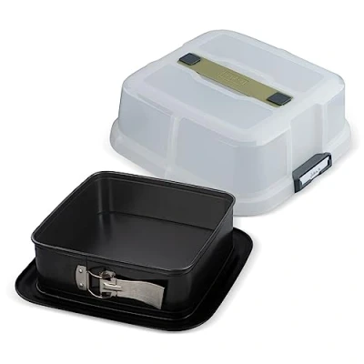 Image of Zenker 7904 Square Cake Mould, Springform Pan with Lid, Steel, Responsible Plastic, 23 x cm