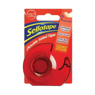 Image of Sellotape Double Sided Tape with Easy Tear Dispenser, Perfect for All Kinds of Mounting Including Photos, Crafts &amp; Exhibition Work, Peel Extra Strong, 15mm x 5m