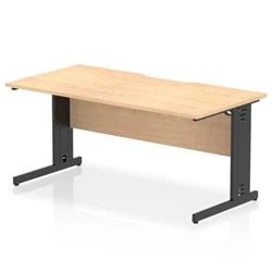Image of Impulse 1600 x 800mm Scalloped Edge Straight Office Desk Maple Top Black Cable Managed Leg