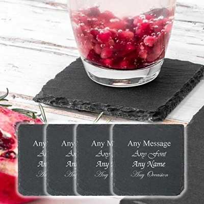 Image of Personalised Engraved Square Natural Slate Drinks Coaster Set of 4