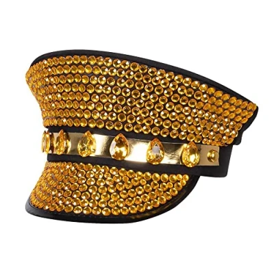 Image of Boland 33023 Sunny Vibes Hat Black Gold with Gemstones Rock Star Punk Lady Costume Carnival Theme Party
