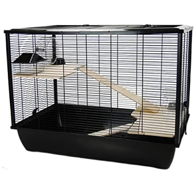 Image of Little Friends Langham Tall Rat and Hamster Cage with Two Floors, 78 x 48 58 cm, Black