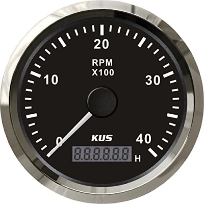 Image of KUS Guaranteed Tachometer RPM Gauge With Hour Meter 4000RPM 85mm 12V/24V Backlight (Black)