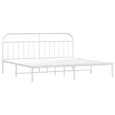 Image of vidaXL White Metal Bed Frame with Headboard Robust, Space Saving Design Extra Under Storage Classic Double for Bedroom