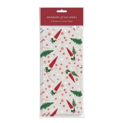Image of Luxury Little Gnome 4 Sheets of Christmas Tissue Traditional Xmas Gift Wrap