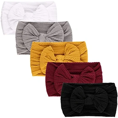 Image of DRESHOW 3 Pack Baby Headbands for Girls Newborn Nylon with Bows Hair Accessories