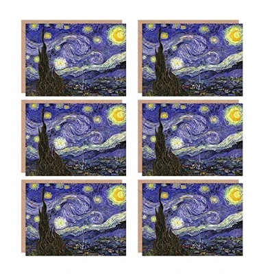 Image of Wee Blue Coo Starry Night Vincent Van Gogh Old Master Painting Blank Greeting Cards With Envelopes Pack of 6