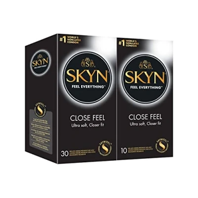 Image of SKYN Close Feel Condoms Pack of 40 / Skynfeel Latex Free for Men, Small Fit Condoms, Thin Smooth Straight Shape, 51mm Wide