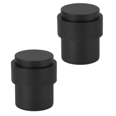 Image of HANDLEZONE® 2 Pack Floor Mounted Door Stop 30mm x 40mm, Collared with Rubber Buffer Stopper, Concealed Fixing Black Matt