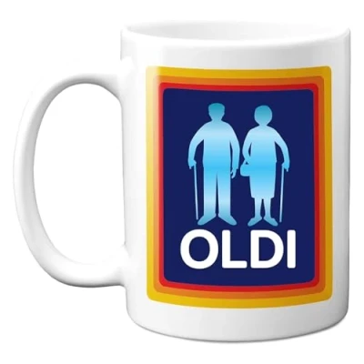 Image of Oldi Funny Mug, Birthday Gift idea, 11 oz Coffee Mug for Men and Women Present as a Joke Celebration, Dishwasher Microwave Friendly. Memorable Mum, Dad, Couple Parents