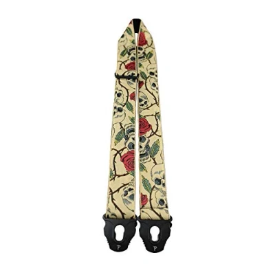 Image of Perri&#039;s Leathers TWSPL 7058 Jacquard Guitar Strap with Locking ends 2&quot;, Skull &amp; Rose