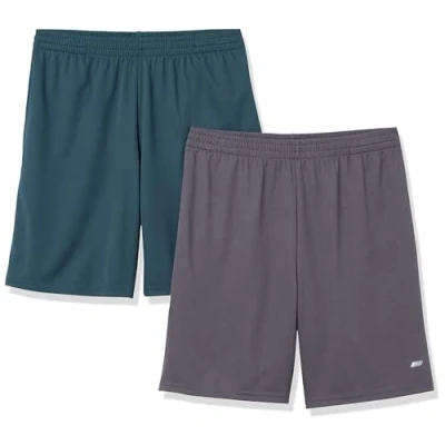 Image of Amazon Essentials Men&#039;s Performance Tech Loose Fit Lightweight Shorts (Available in Big &amp; Tall), Pack of 2, Charcoal/Dark Green, XXL