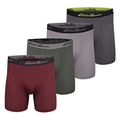 Image of Eddie Bauer Men&#039;s 5&quot; No Fly Performance Trunks (4 Pack), Mesh: Ash Grey/Cinder/Dark Loden/Dark Berry, Small
