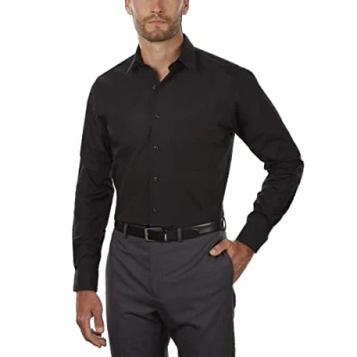 Image of Van Heusen Men&#039;s Dress Shirt Regular Fit Poplin Solid, Black, 15&quot; Neck 34&quot; 35&quot; Sleeve