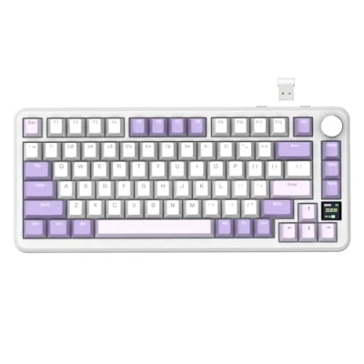 Image of ATTACK SHARK X85PRO Wireless Mechanical Keyboard with TFT Display &amp; Knob, 75% QMK Gasket mounted Gaming Keyboard, 2.4G/BT/USB C Wired,Hot Swappable Linear Switch, 4000mAh,NKRO, RGB (White Purple)