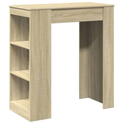 Image of vidaXL Bar Table with Racks Sonoma Oak Engineered Wood, Rectangular Tall Bistro for Dining Room/Kitchen/Living Room, 95x47x103.5 cm, 3 Storage Compartments