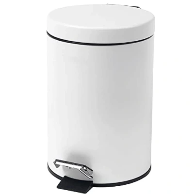 Image of Crystals Small Pedal Bin with Lid 3 Litre Bathroom for Rubbish and Waste Stainless Steel Toilet Removable Inner Plastic Bucket Ideal Size Bedroom White