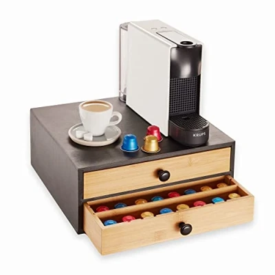 Image of Navaris Coffee Capsule Holder with 2 Drawers Bamboo Pod Storage Compatible OriginalLine Capsules and Pods Drawer Organiser Container Box