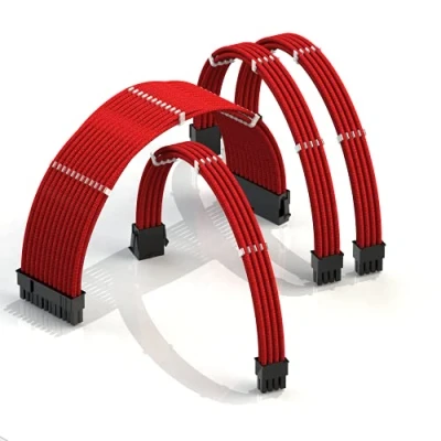 Image of LINKUP AVA 50cm PSU Cable Extension Sleeved Custom Mod GPU PC Braided w/Comb Kit┃1 x 24 P (20+4)┃1 8 (4+4) CPU┃2 (6+2) set┃500mm Red