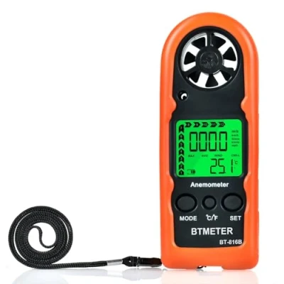 Image of BTMETER BT 816B Handheld Anemometer, Compact Digital Wind Speed Meter Gauge for Air Velocity, Temperature Test with LCD Backlight, Max/Average, Chill