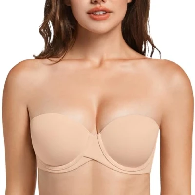 Image of MELENECA Women’s Heavy Padded Convertible Multiway Underwire Push Up Strapless Bra Beige 42E