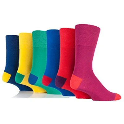 Image of 6 Pairs Mens Colourburst Mix3 Gentle Grip Cotton Socks, UK Size 11