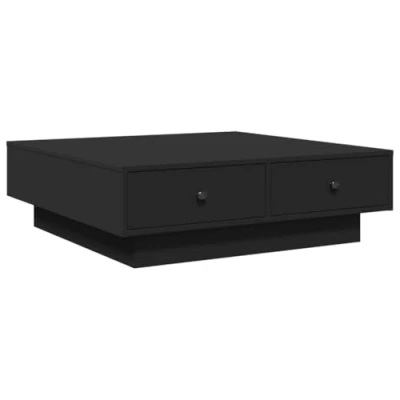 Image of vidaXL Coffee Table Black Engineered Wood Square 90x90x28 cm Modern Sofa with Storage, Stable Tabletop, Metal Knobs Ideal for Living Room