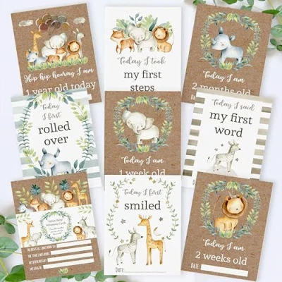 Image of Safari Explorer Baby Boy Milestone Cards Jungle Adventure Keepsake Set Perfect Wild Animal Memory Moments Vibrant &amp; Theme First Year