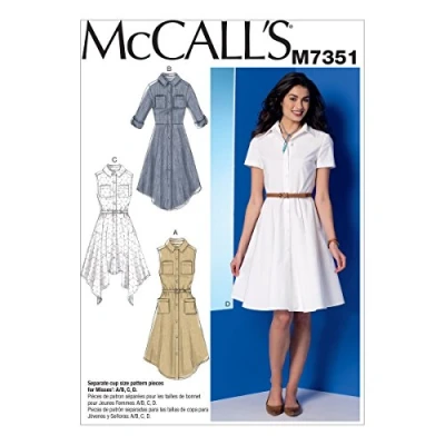 Image of Mccall&#039;s Patterns 7351, Misses Dresses and Belt,Sizes 14 22, Cotton, E5 (14 16 18 20 22)