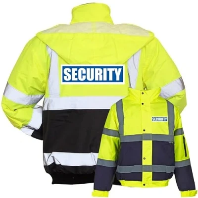 Image of SECURITY Bomber Jacket Hi Vis Two Tone Reflective Yellow/Navy High Visibility Safety Workwear Contractor 2