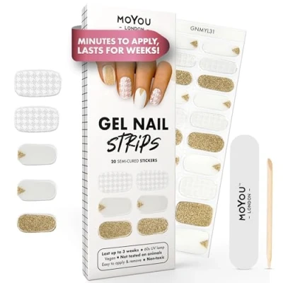 Image of MOYOU LONDON Semi Cured Gel Nail Strips 20 Pcs. Wraps for Salon Quality Manicure Works with Any UV Lamp Easy to Apply, Trim, &amp; Remove Stickers