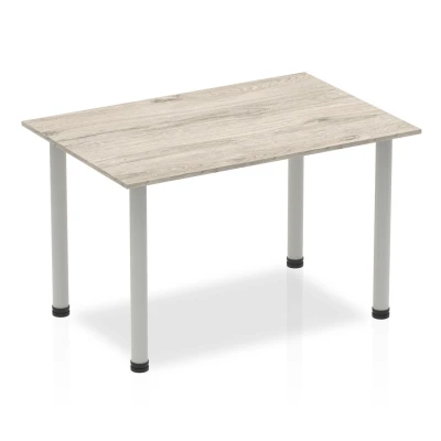 Image of Impulse 1200mm Straight Table Grey Oak Top Silver Post Leg