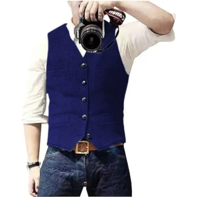 Image of Solovedress Mens Vintage Waistcoat Tweed Wool Regular Fit Suit Vest for Wedding Groomsmen(Royal Blue,L)