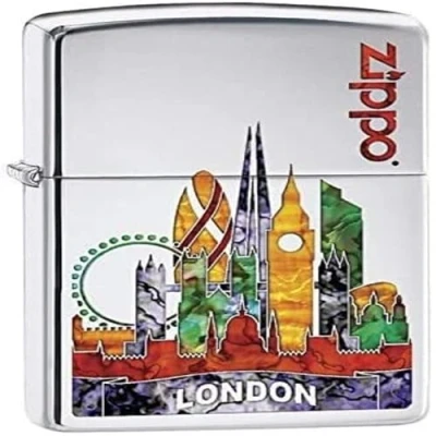 Image of Zippo Windproof Lighter Metal Long Lasting Best with Fluid Refillable Perfect for Cigarettes Cigars Candles Pocket Fire Starter London Scene