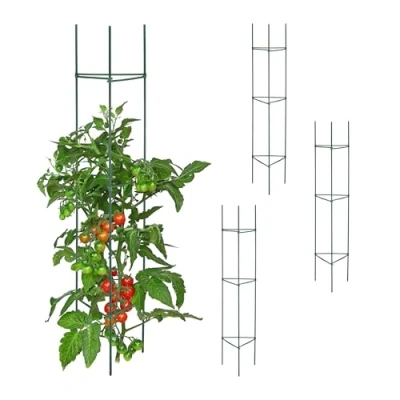 Image of Relaxdays Support, Set of 4, HxWxD: 90 x 16 cm, for Climbing Plants, Metal &amp; Plastic Trellis, Triangle, Green, Steel