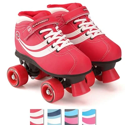 Image of Osprey Disco Quad Roller Skates for Adults and Kids, Retro Boots with ABEC 7 Bearings, UK ADULT 2/EU 34, Red