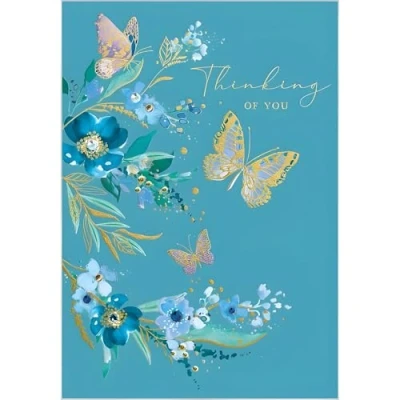 Image of Thinking of You Card Special Finishes and Embellishments Floral Butterfly Design Made in the UK Eco Friendly