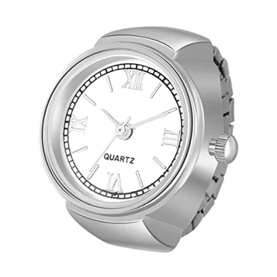 Image of JewelryWe Men Women Finger Watch Stretchy Band Elastic Round Simple Dial Quartz Ring Watches