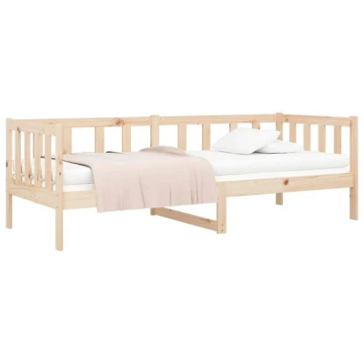 Image of vidaXL Solid Pine Wood Day Bed Sofa Frame 80x200 cm Daybed/Couch for Bedroom and Living Room with Safety Guardrails Plywood Slats, Brown
