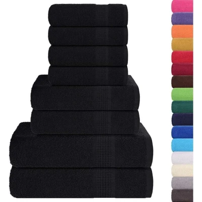 Image of vidaXL 8 Piece Towel Set Black 360 gsm 100% Cotton