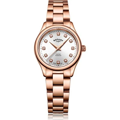 Image of Rotary Womens Oxford Diamond Set Rose Gold Tone Bracelet LB05096/02/D
